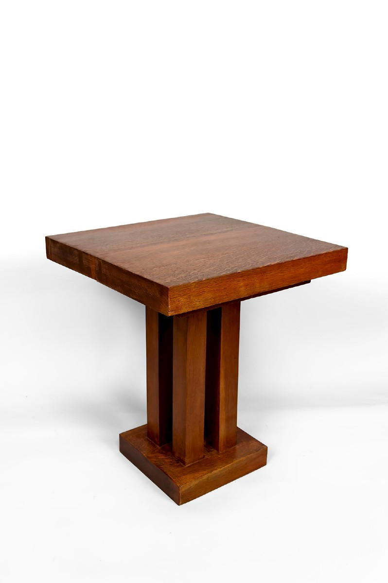 Solid Oak Pedestal Table, Modernist Art Deco, France, Circa 1930