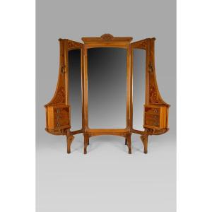 Art Nouveau Dressing Table / Screen With Mirrors With Marquetry, 1901