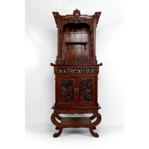 Important Asian Cabinet In Carved Wood, Vietnam Or China, Circa 1880