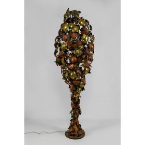 Important "vine" Floor Lamp In Patinated Metal, Hollywood Regency, Circa 1960