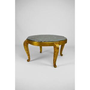 Maison Jansen Gold Coffee Table With Green Marble, Neoclassical Art Deco, 1940s