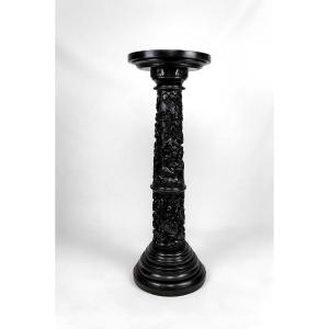 Important High Asian Column / Bolster In Carved Wood, Circa 1880, Indochina