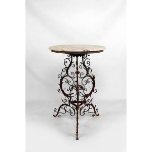 Wrought Iron Pedestal Table / Side Table And Marble Top, Venice, Italy, 17th-18th Century