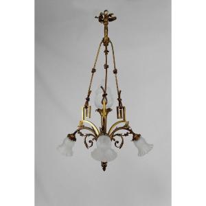 Louis XVI / Neoclassical Style Chandelier / Candlestick In Gilt Bronze, France, Circa 1900
