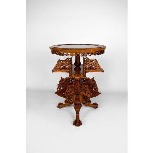 Japanese Rotating Library Pedestal Table Attributed To Gabriel Viardot, France, Circa 1880