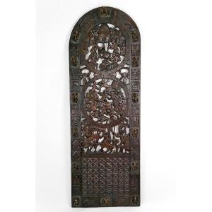 African Door In Carved Wood And Bronze From Baboun Village Chief, Cameroon, Early 20th Century