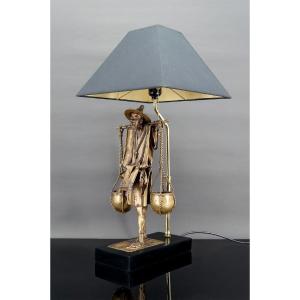 Lampe En Bronze, "le Porteur Peul", France, Circa 1970