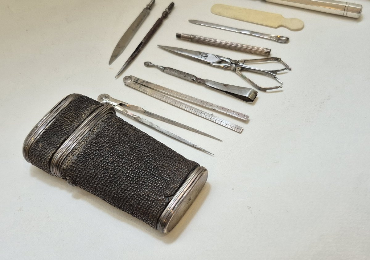 Travel Set In Steel, Silver, And Ivory, C. 1800-photo-2