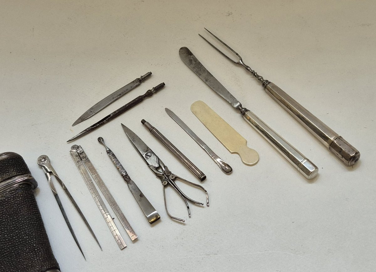 Travel Set In Steel, Silver, And Ivory, C. 1800-photo-3