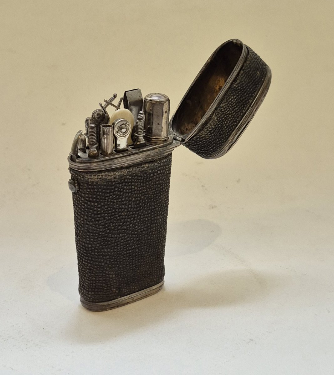 Travel Set In Steel, Silver, And Ivory, C. 1800-photo-4