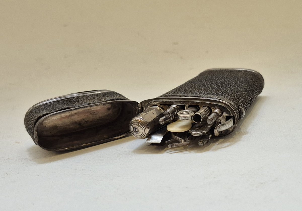 Travel Set In Steel, Silver, And Ivory, C. 1800-photo-1