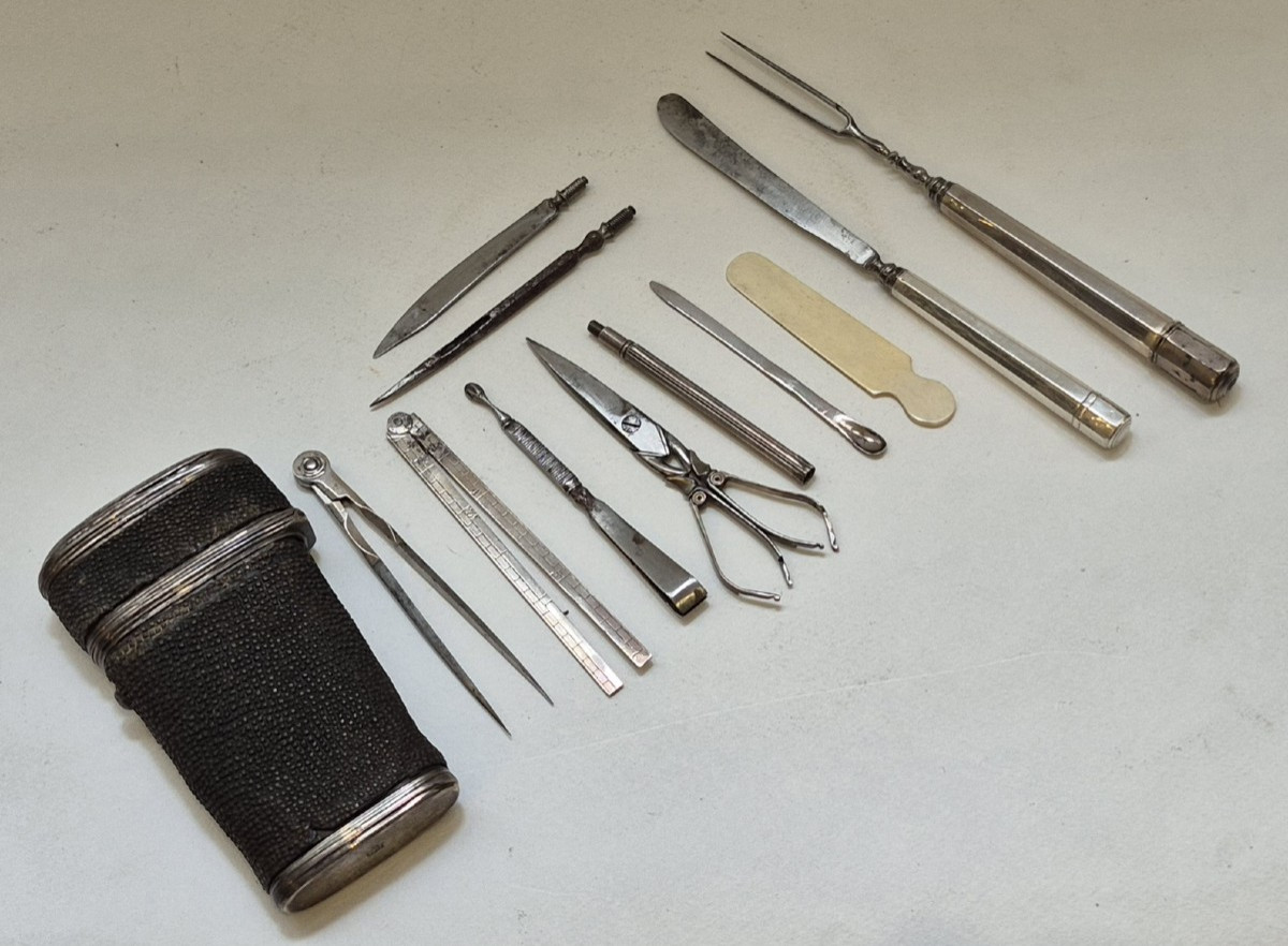 Travel Set In Steel, Silver, And Ivory, C. 1800