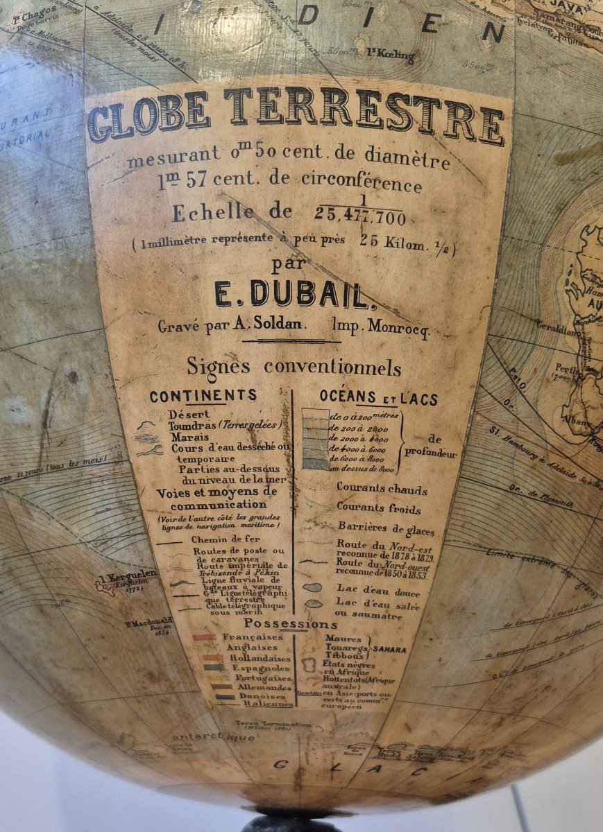 Grand globe terrestre Dubail de 50cm par Lebegue-photo-2
