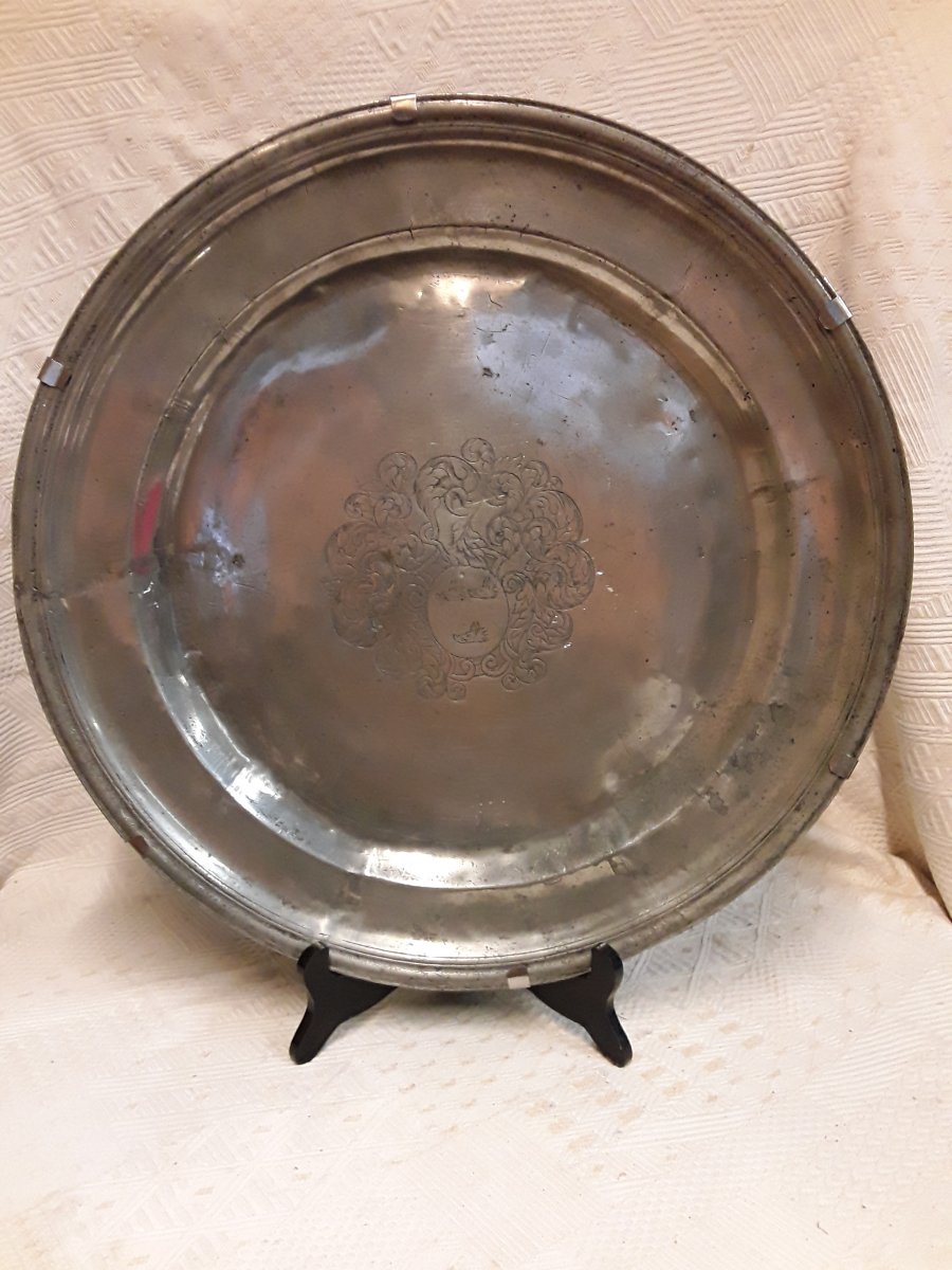 Pewter Venison Dish Coat Of Arms 17th-photo-2