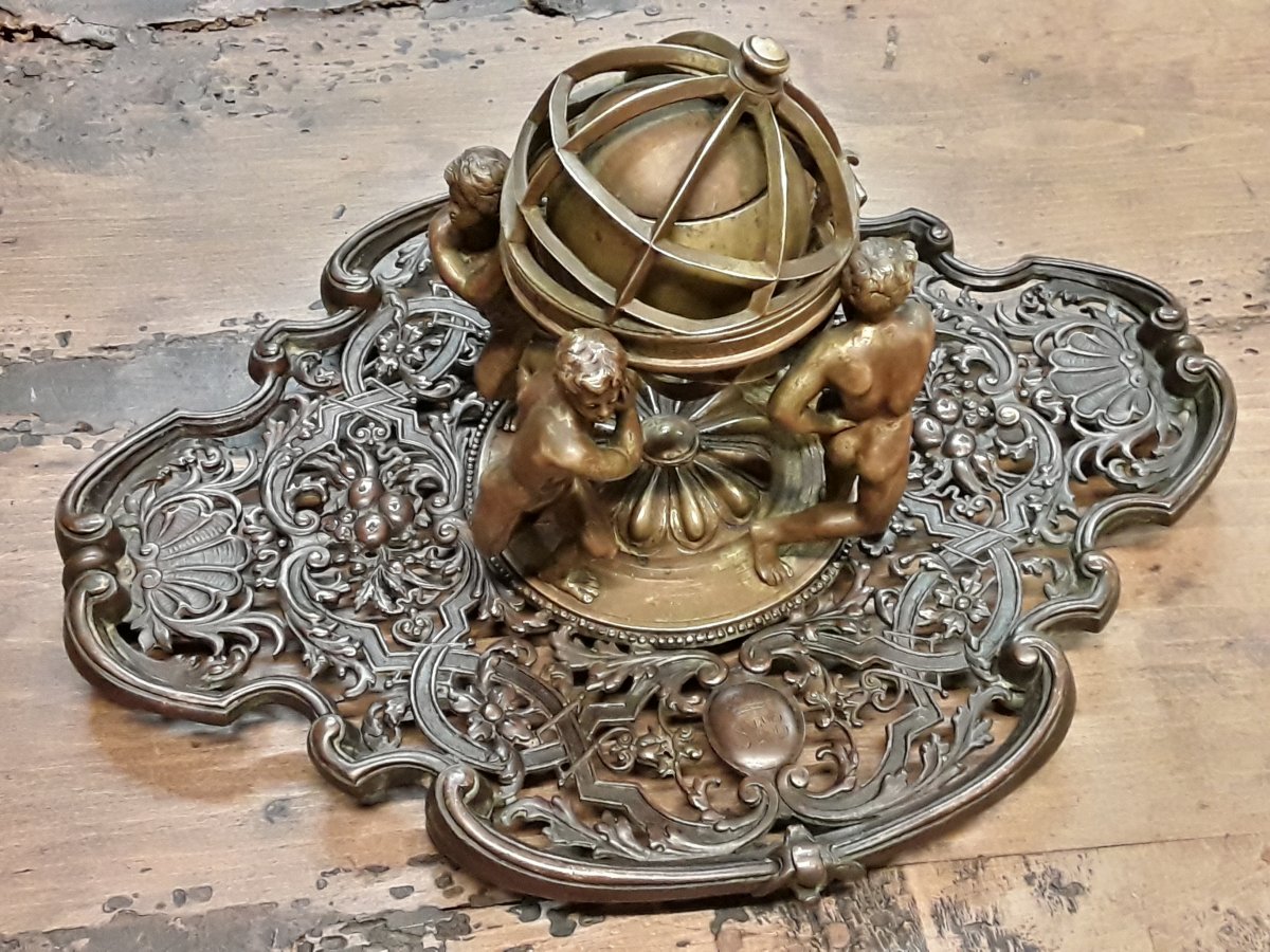 Inkwell In Bronze Armilliary Sphere 19th-photo-6