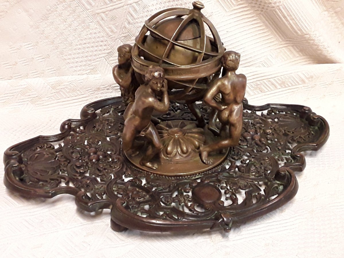 Inkwell In Bronze Armilliary Sphere 19th-photo-7