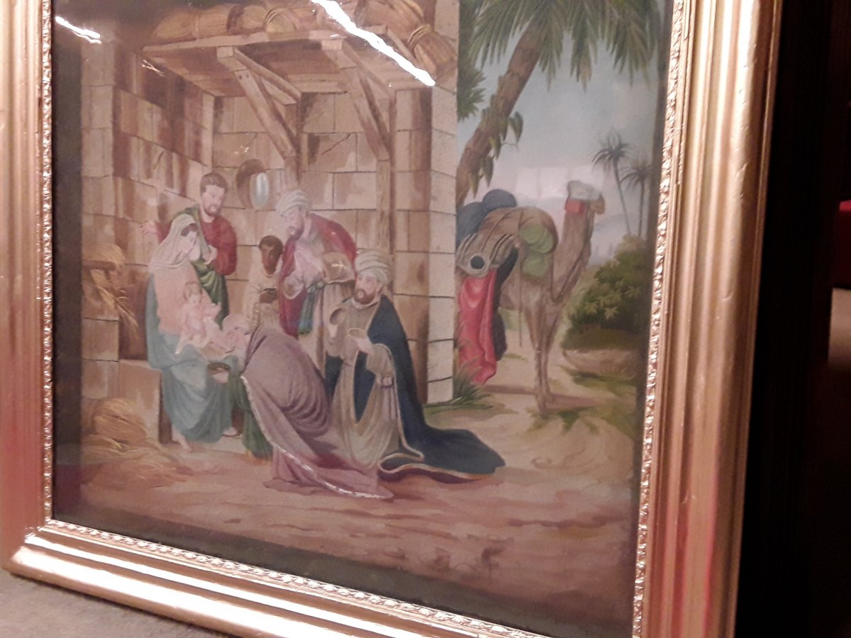 Large Three Wise Men Silk Diorama Circa 1820