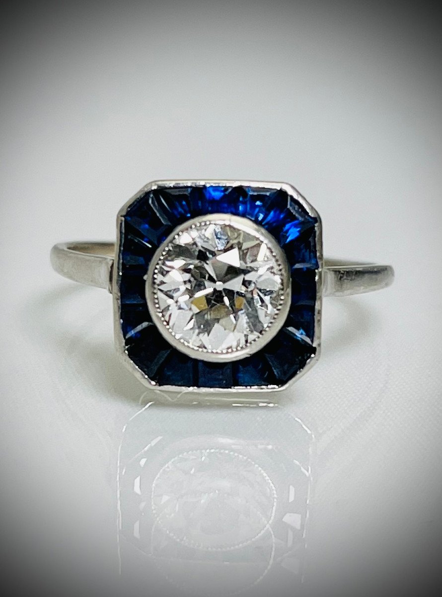 Art-deco Diamonds And Sapphires Ring.