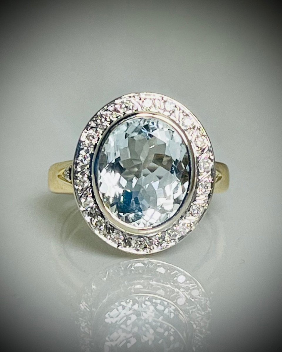 Aquamarine And Diamond Ring