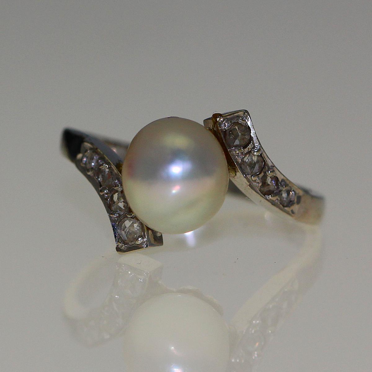 Bague perle et diamants 1920-1930.