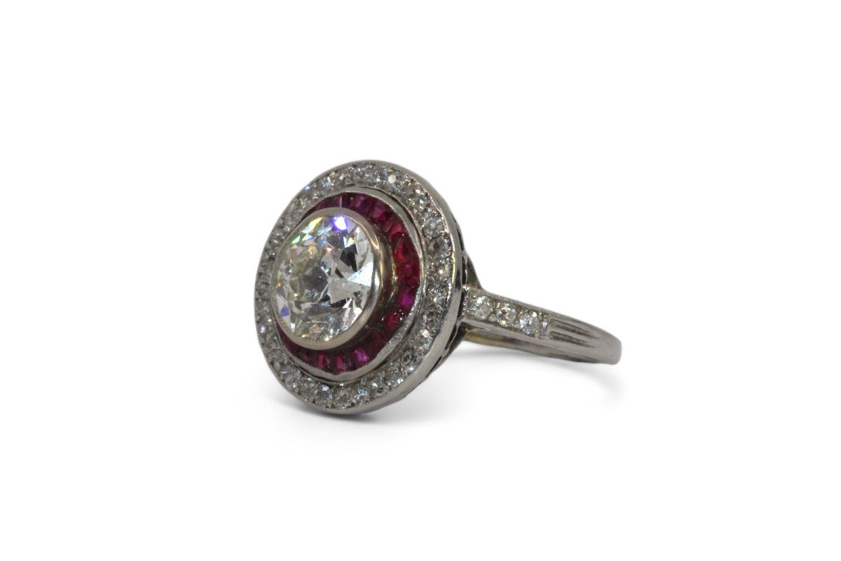 Art-deco Ring With Calibrated Diamonds And Rubies-photo-2