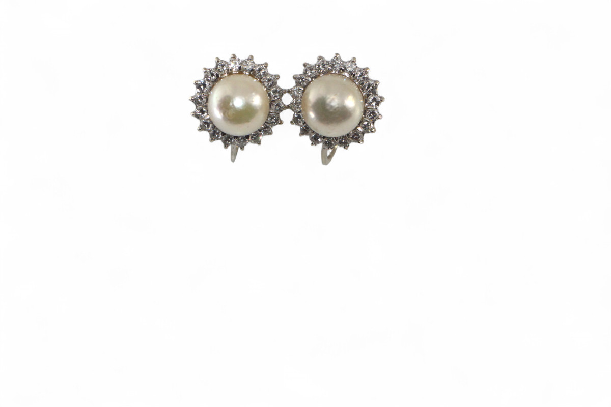 Clips d'Oreilles Perles et Diamants