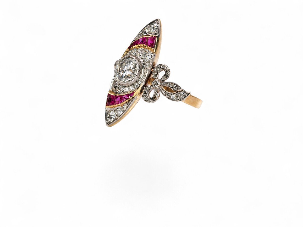 Bague Marquise Diamants et Saphirs Art-Nouveau-photo-2