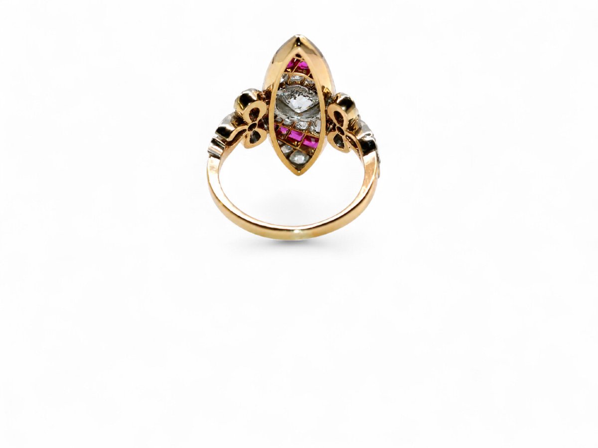 Bague Marquise Diamants et Saphirs Art-Nouveau-photo-3