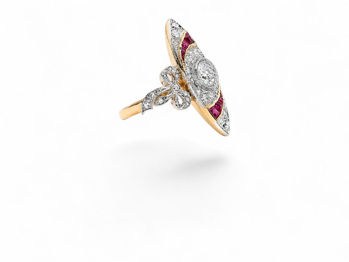 Bague Marquise Diamants et Saphirs Art-Nouveau-photo-4