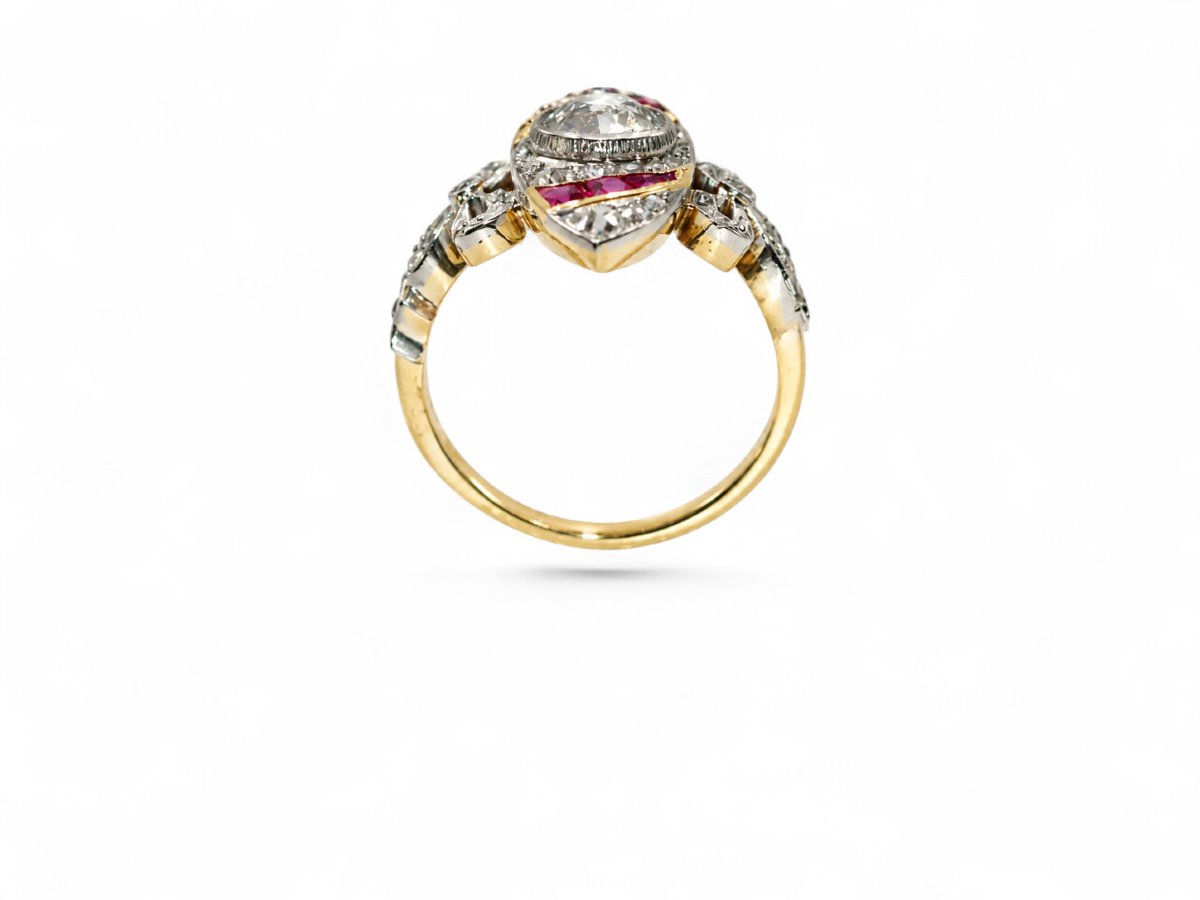 Bague Marquise Diamants et Saphirs Art-Nouveau-photo-1