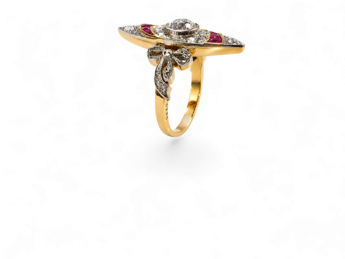Bague Marquise Diamants et Saphirs Art-Nouveau-photo-2