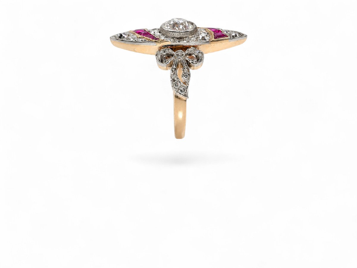 Bague Marquise Diamants et Saphirs Art-Nouveau-photo-3