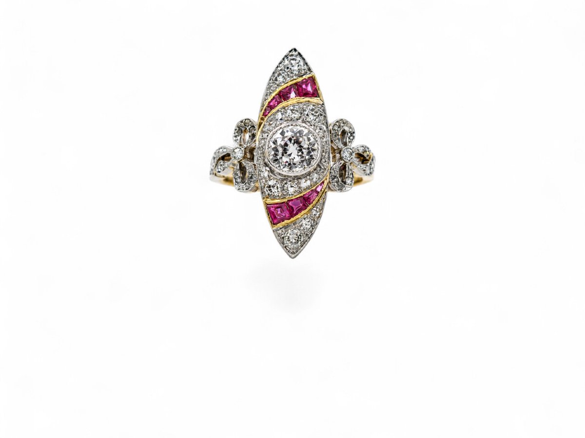 Bague Marquise Diamants et Saphirs Art-Nouveau