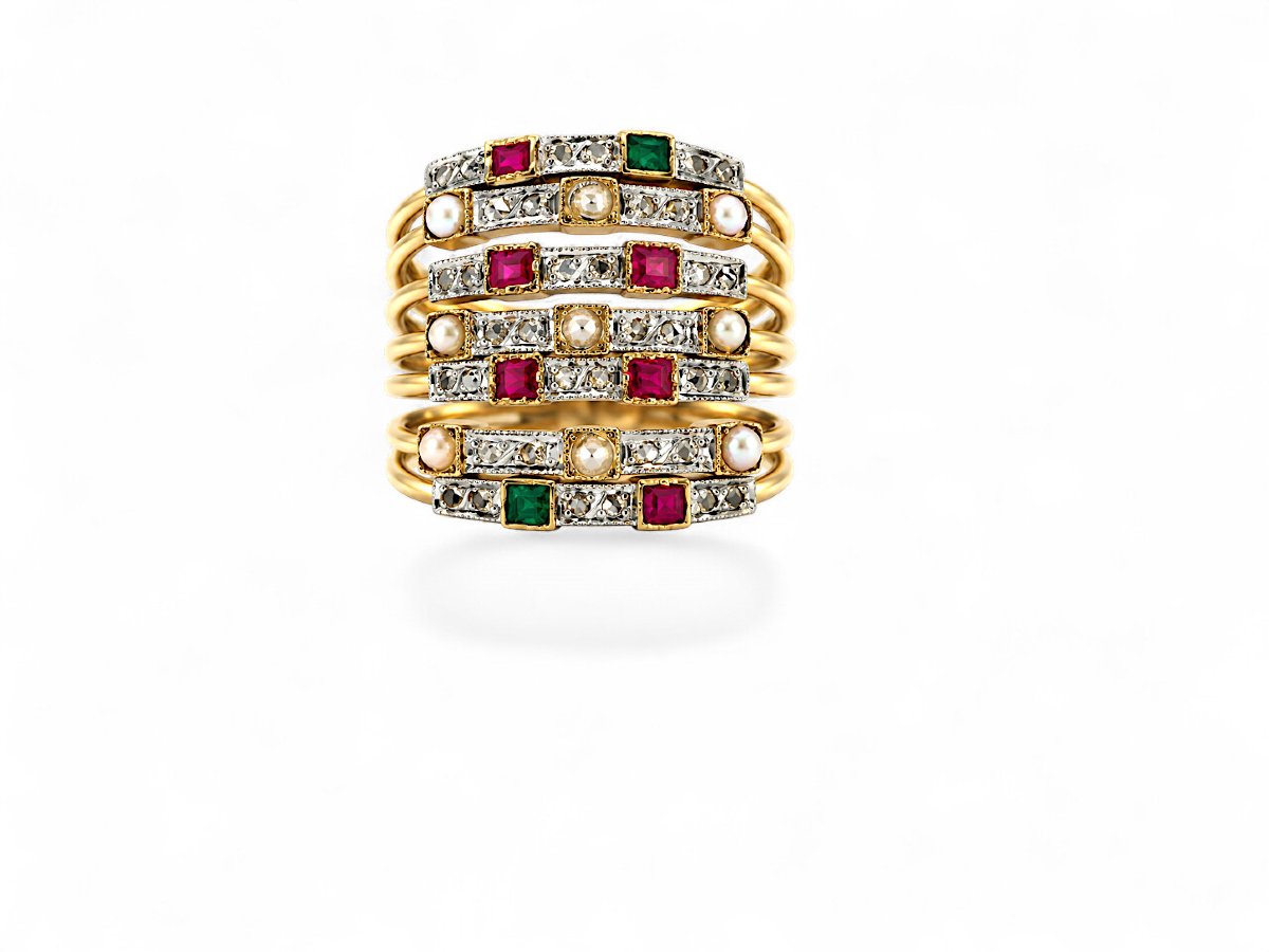 Seamaine Ring: Pearls, Diamonds, Rubies