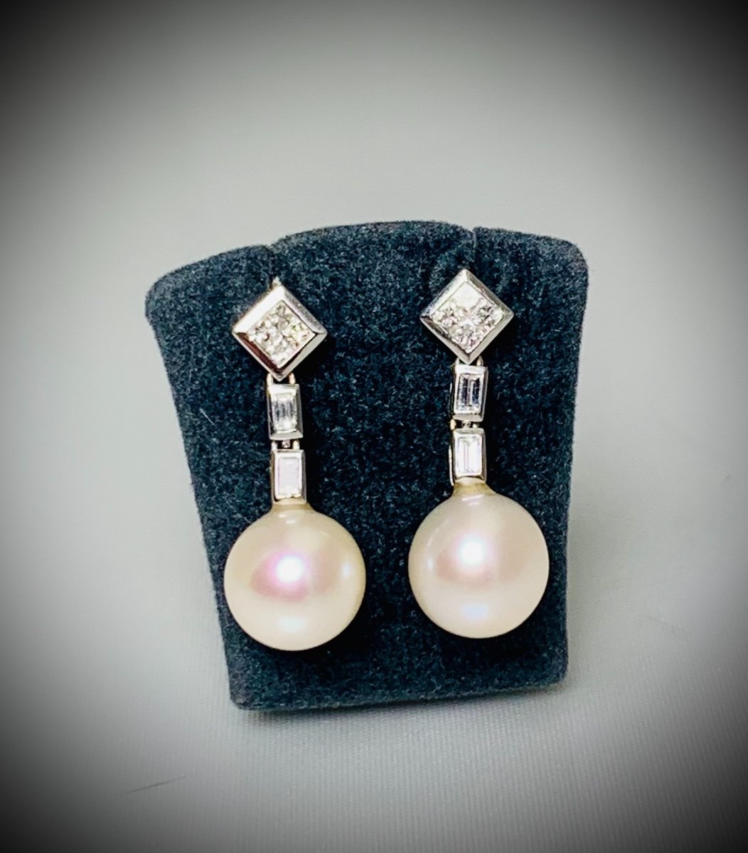 Boucles D’oreilles Perles Et Diamants 1930. 