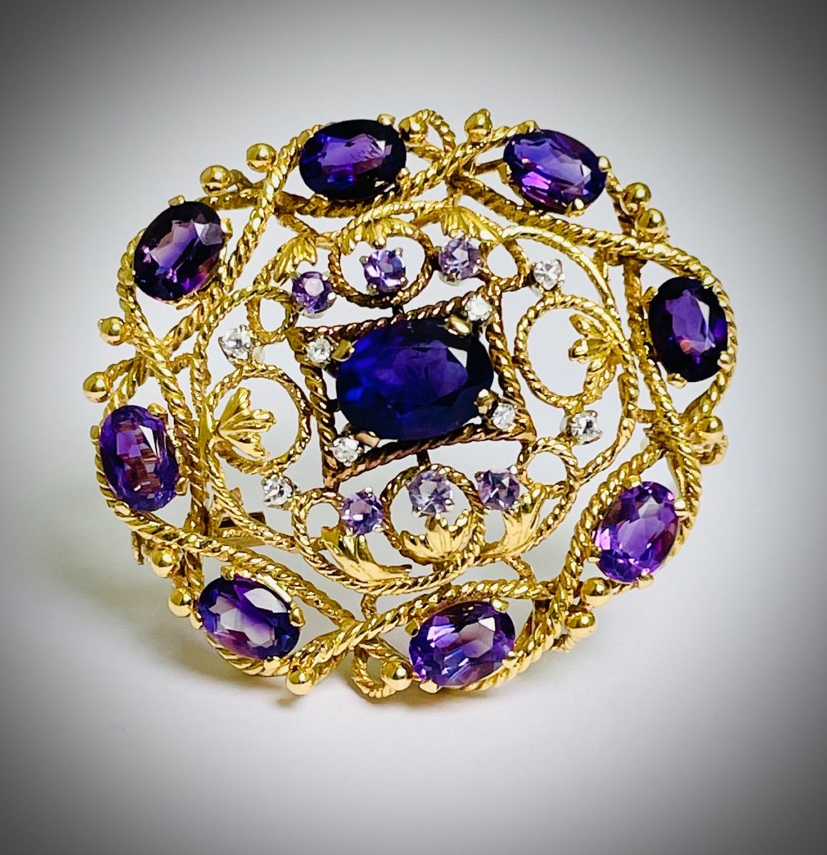 Amethyst Diamond Pendant Brooch-photo-3