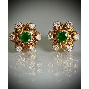 Boucles d'Oreilles Diamants Et Emeraudes 1950