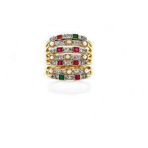 Seamaine Ring: Pearls, Diamonds, Rubies