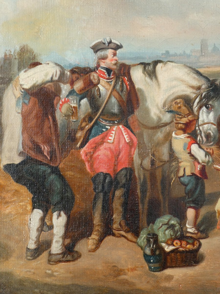 Oil On Canvas, Genre Scene, Military On Horseback Nineteenth Eugène Le Poitevin, Napoleon III Golden Frame-photo-2