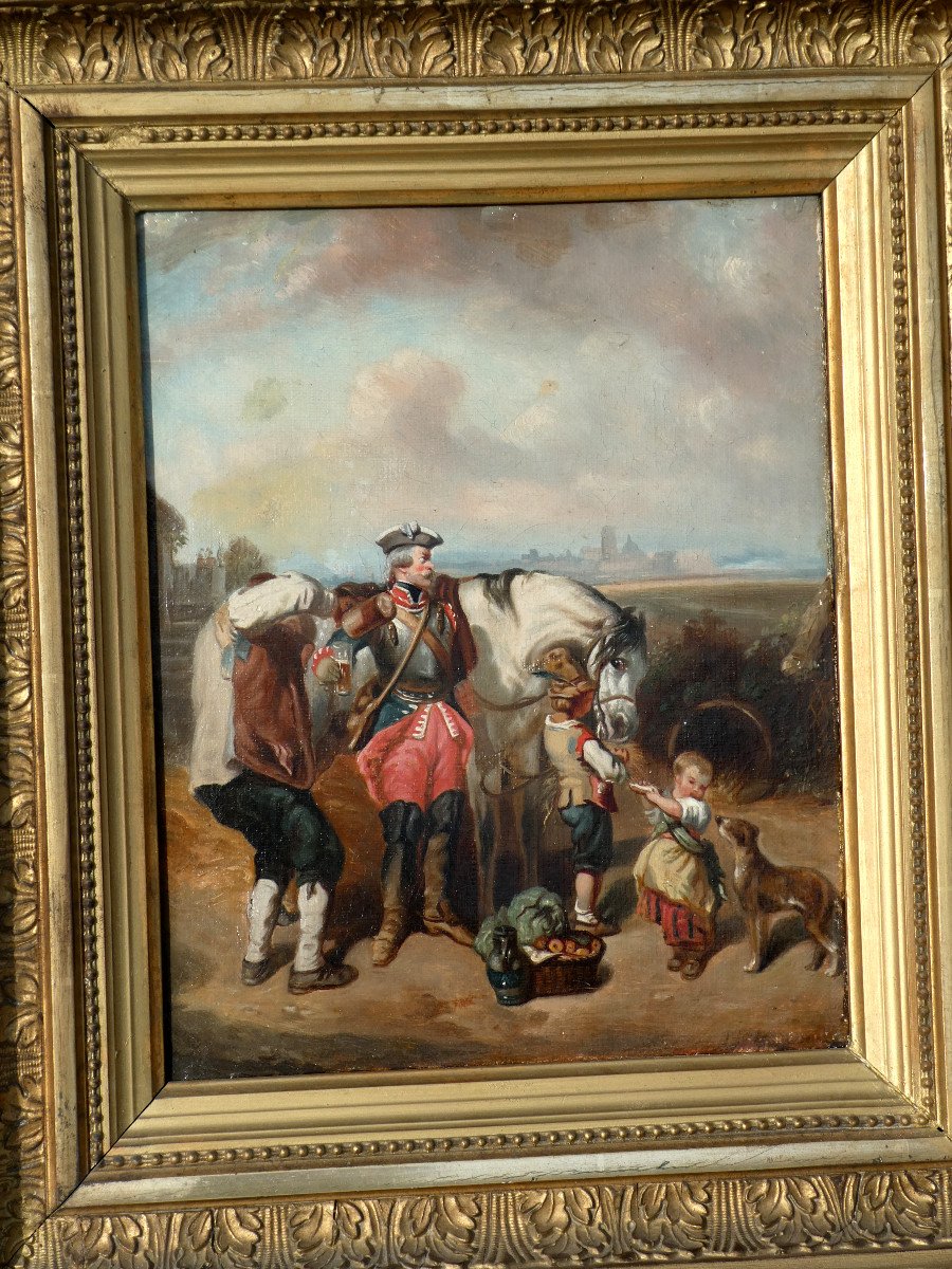 Oil On Canvas, Genre Scene, Military On Horseback Nineteenth Eugène Le Poitevin, Napoleon III Golden Frame-photo-1