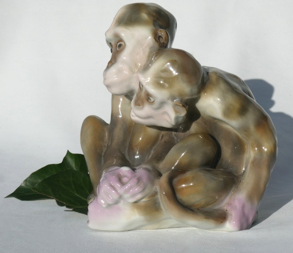 Groupe En Porcelaine Francaise , Sujet Animalier , Couple De Singes Art Deco 1930 Singe-photo-2