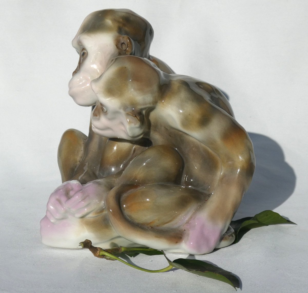 Groupe En Porcelaine Francaise , Sujet Animalier , Couple De Singes Art Deco 1930 Singe-photo-3