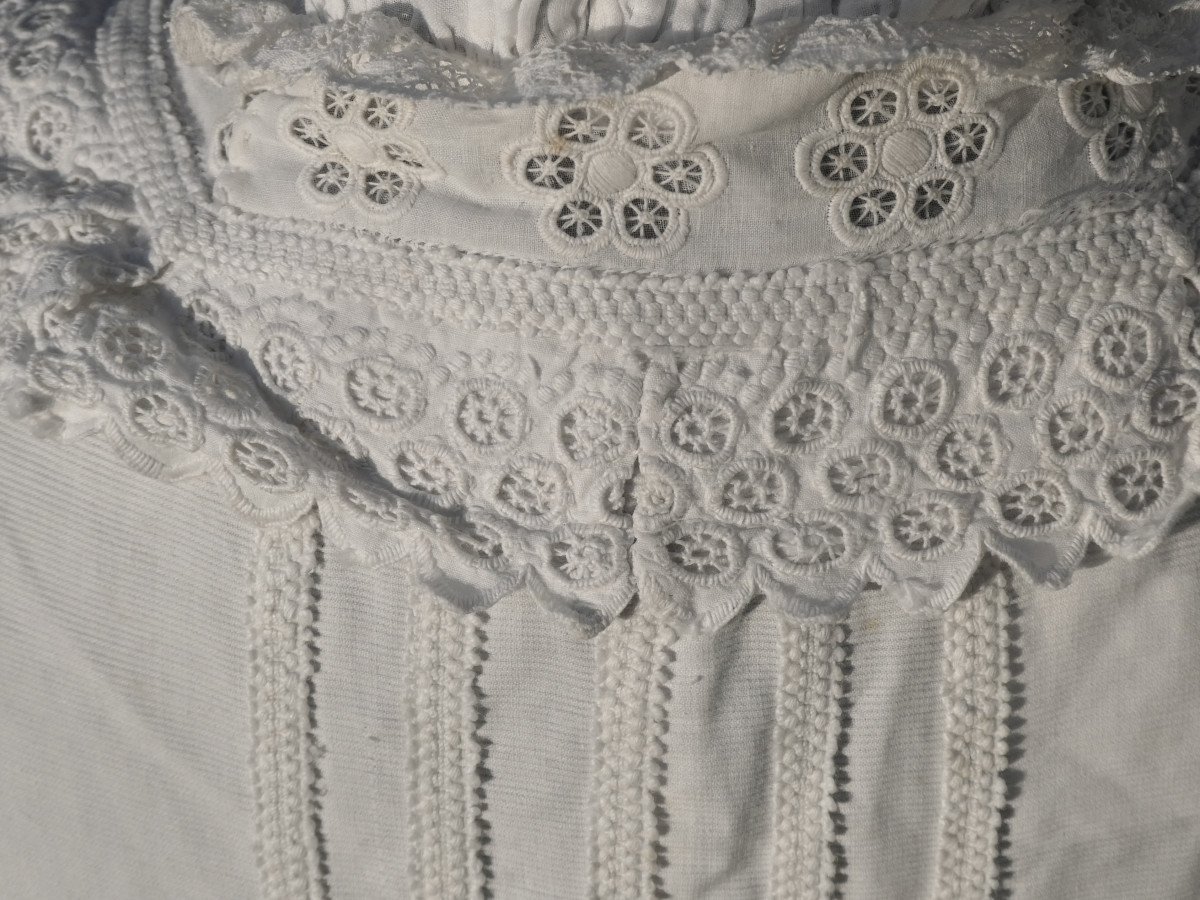 Robe De Fillette à Tournure Vers 1878 , Ligne Princesse , Ottoman De Coton Blanc XIXe Napoléon III Costume poupée-photo-6