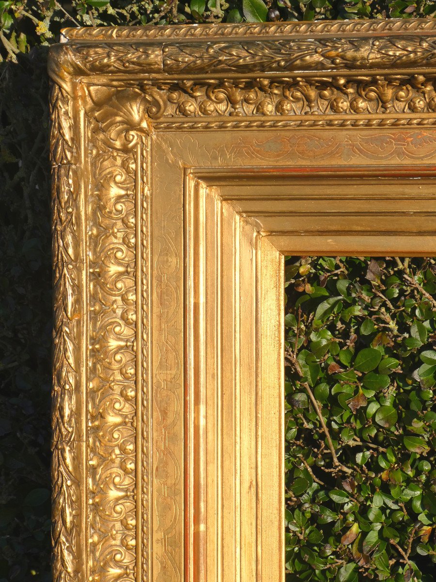 Large Frame In Wood & Golden Stucco Napoleon III Style, Garlands Of Foliage, Oil On Canvas , Mirror-photo-2