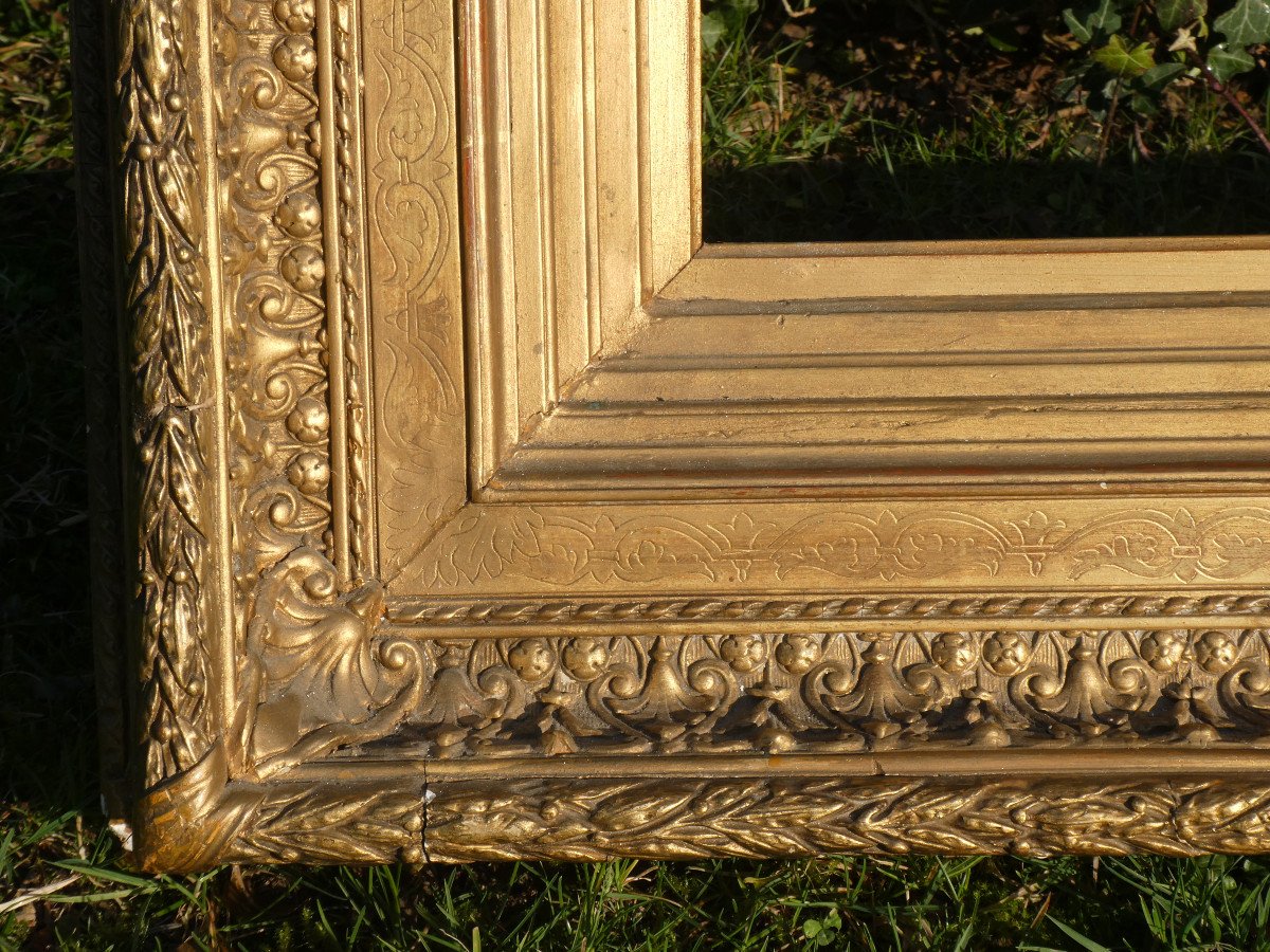 Large Frame In Wood & Golden Stucco Napoleon III Style, Garlands Of Foliage, Oil On Canvas , Mirror-photo-1