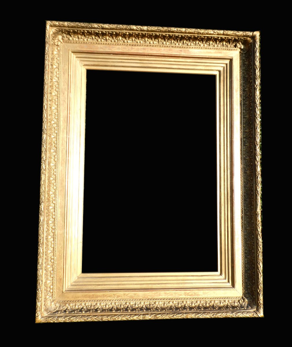 Large Frame In Wood & Golden Stucco Napoleon III Style, Garlands Of Foliage, Oil On Canvas , Mirror-photo-2