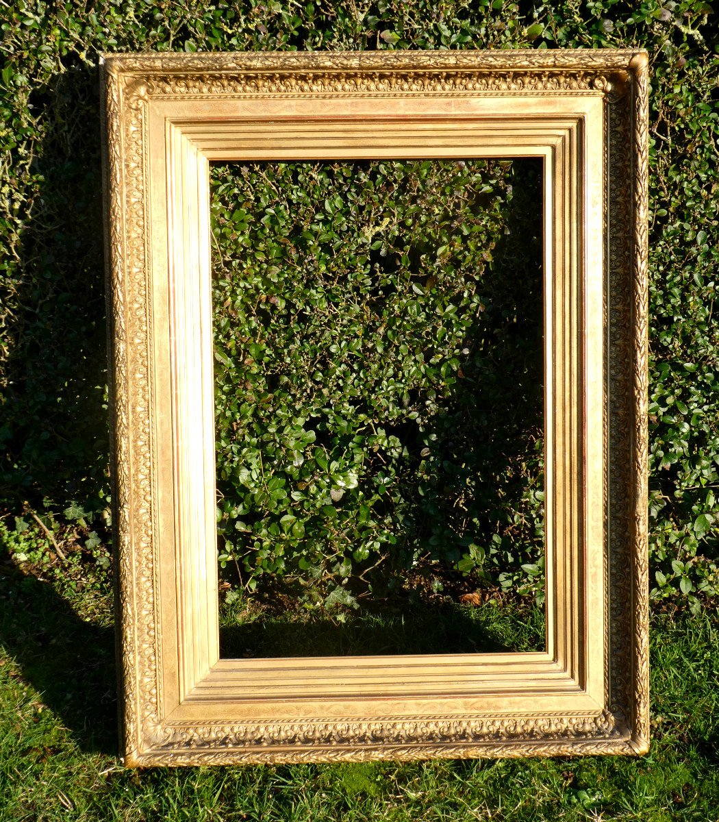 Grande Cadre En Bois & Stuc Doré De Style Napoléon III , Guirlandes De Feuillage , Huile Sur Toile , Miroir , Encadrement