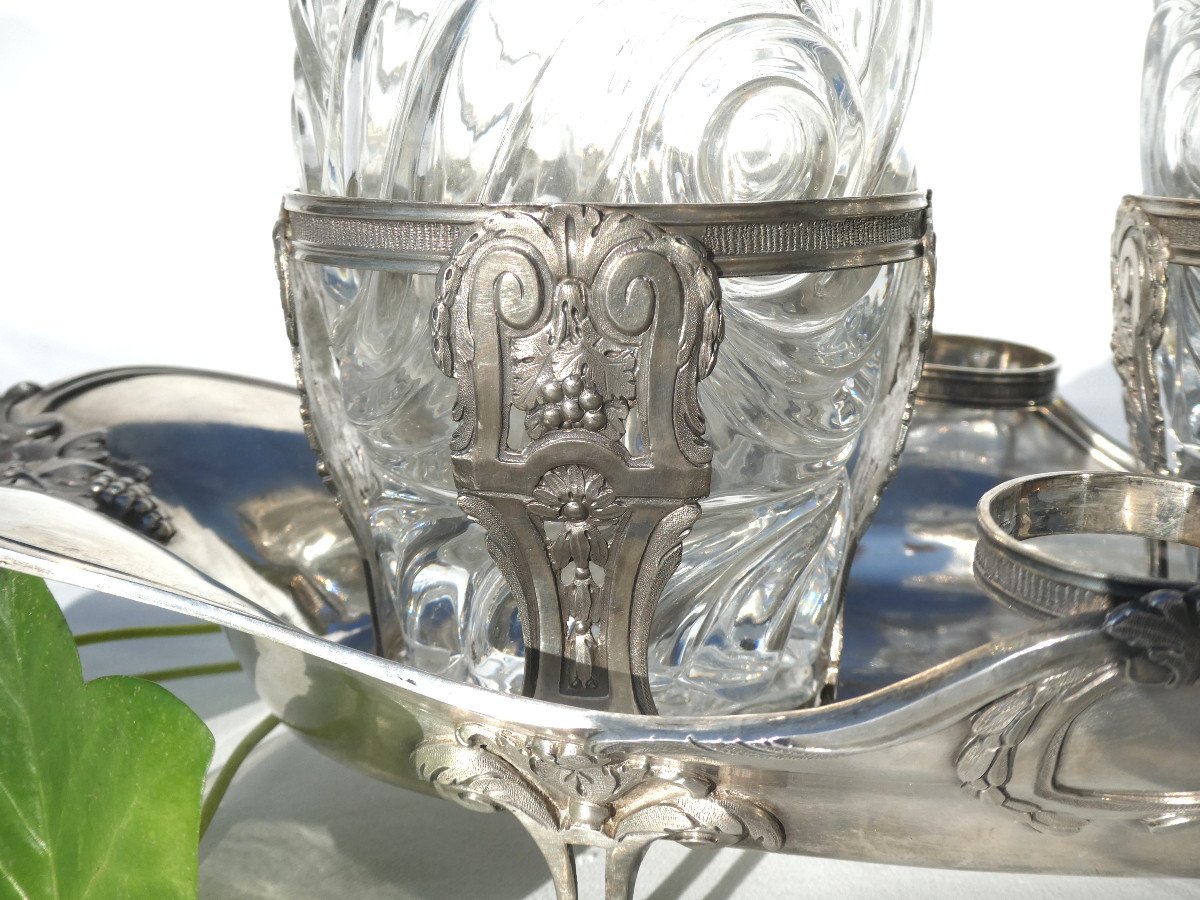 Grand Huilier Gondole Vinaigrier En Argent Massif Epoque XVIIIe Siecle Louis XVI 1778 Paris Cristal Du Creusot-photo-3