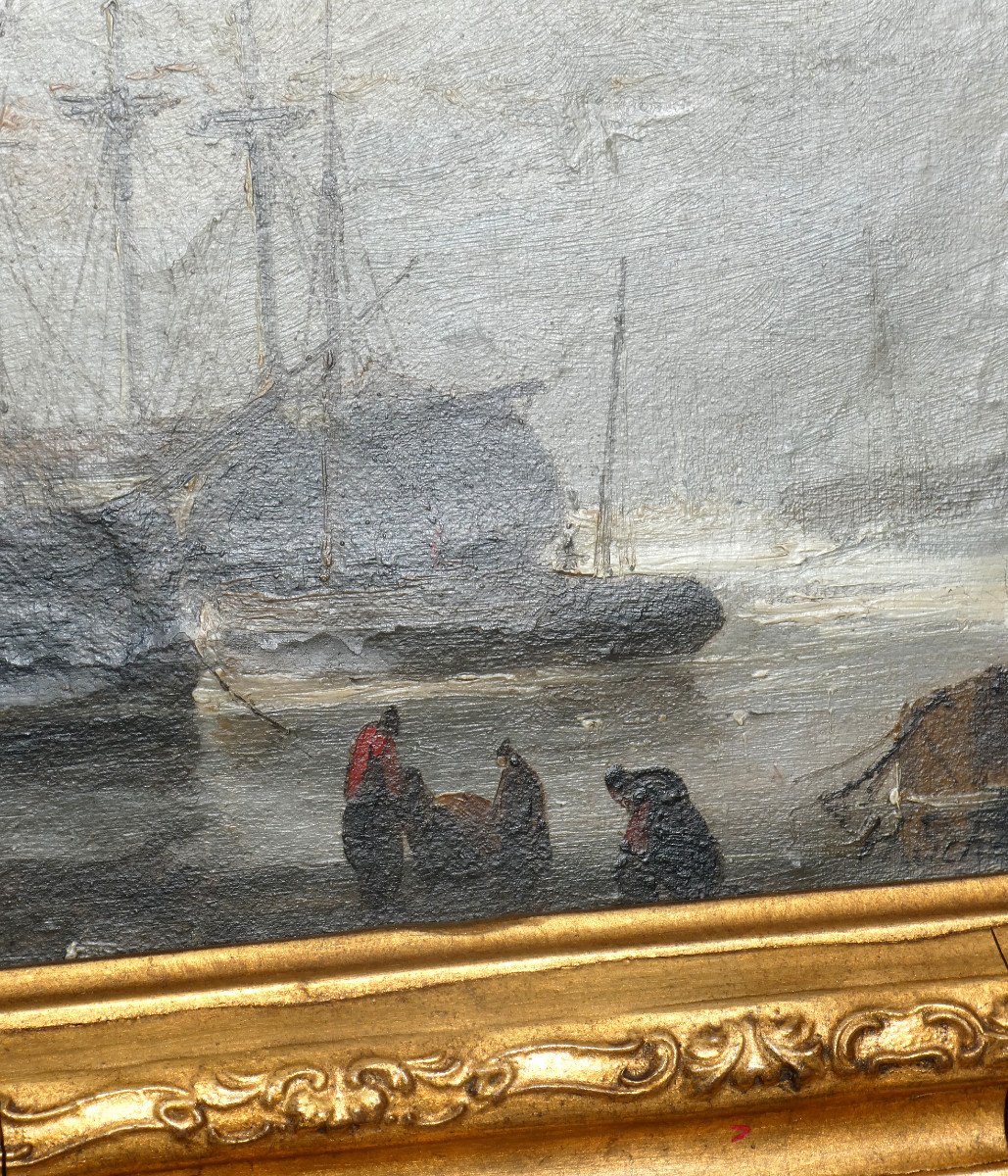 Oil On Canvas Signed By Henri Adolphe Schaep, Nineteenth Romantic School Navy, Port Of Antwerp-photo-3