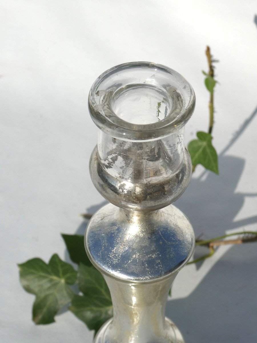 Candlestick In Eglomized / Mercurized Glass, Napoleon III Period, Nineteenth Flambeau Candlestick-photo-2